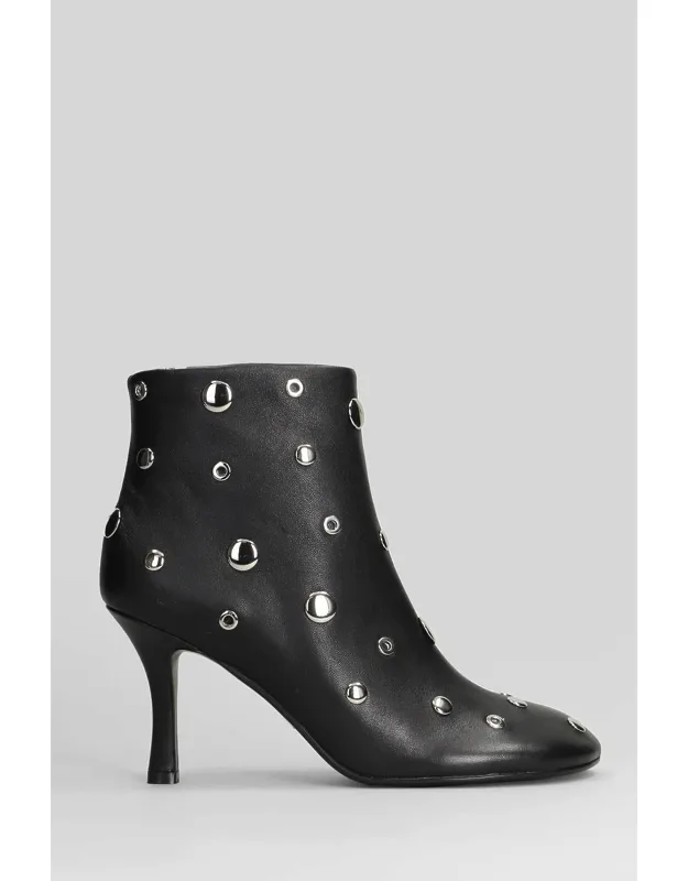 High Heels Ankle Boots With Side Zip Closure And Silver Studs