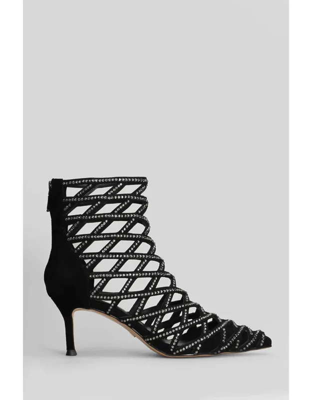 High Heels Ankle Boots With Adjustable Belt And Gold Hardware