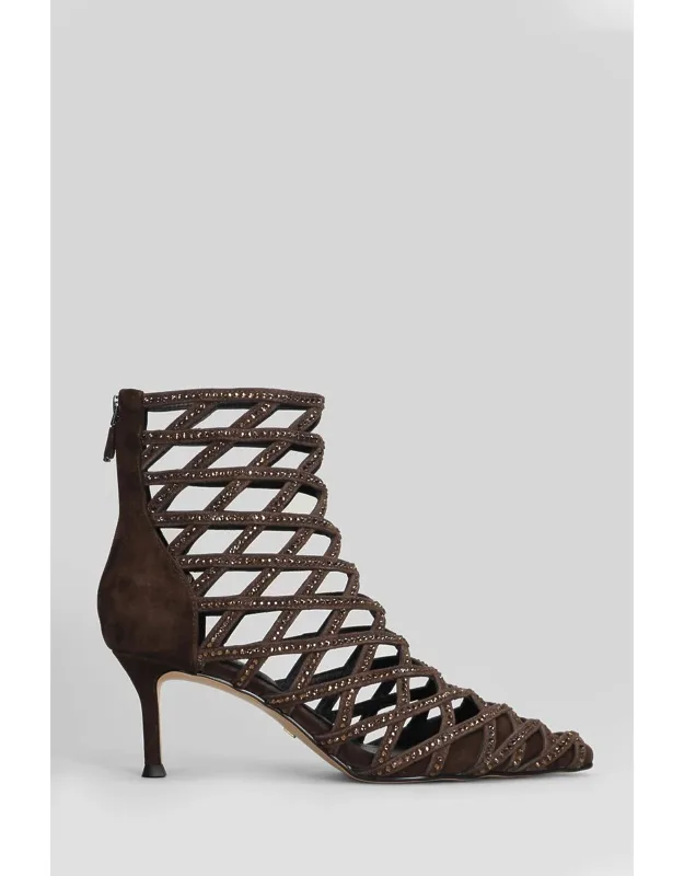 High Heels Ankle Boots With Adjustable Belt And Gold Hardware