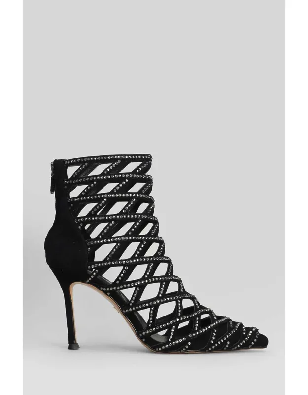 High Heels Ankle Boots With Adjustable Belt And Gold Hardware