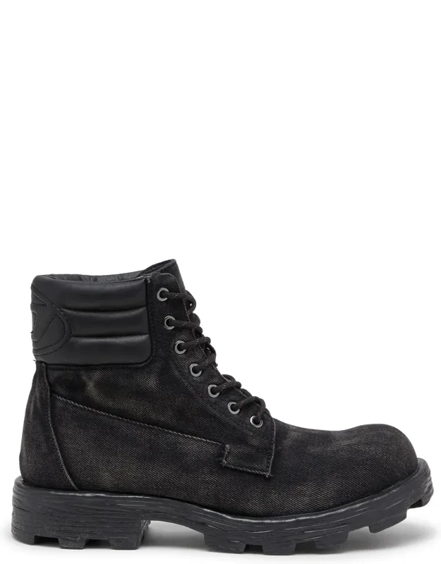D-hammer Combat Boots In Denim And Leather