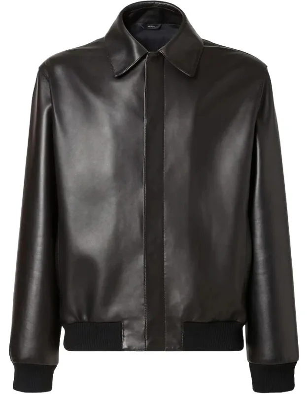 Pointed-collar Leather Jacket