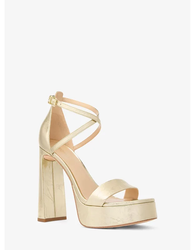 Cami Crackled Metallic Leather Platform Sandals