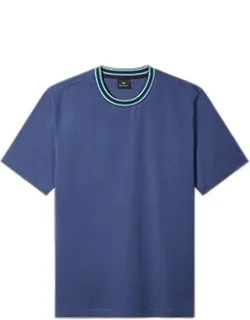 Indigo Plated Jersey T-shirt With Contrast Collar
