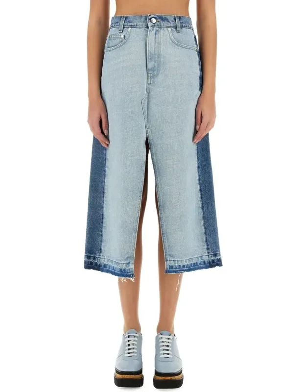 Denim Skirt With Contrasting Panel