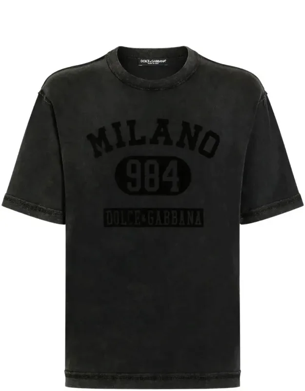 T-shirt And Polo Graphic Flocked-print Crew Neck Short Sleeves Cotton