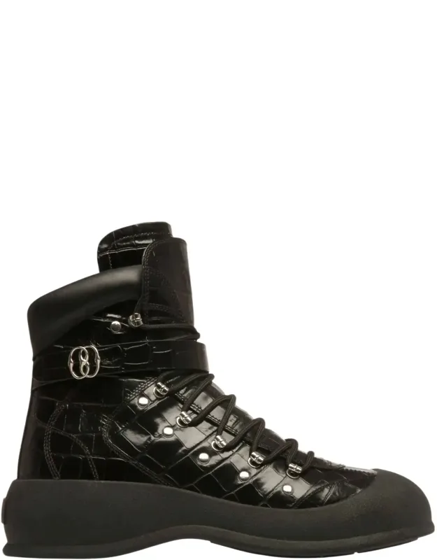 Crocodile Embossed Leather Boots