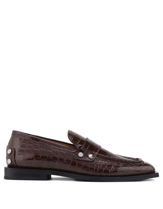 Ganni Loafer With Croco Finish And Square Toe Design