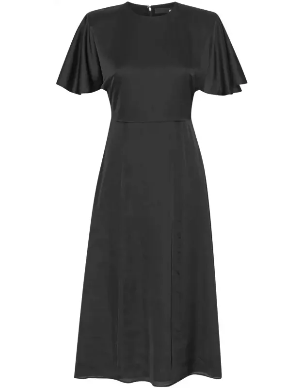 _rotate Birger Christensen Chiffon Midi Dress With Round Neckline And Flared Skirt_