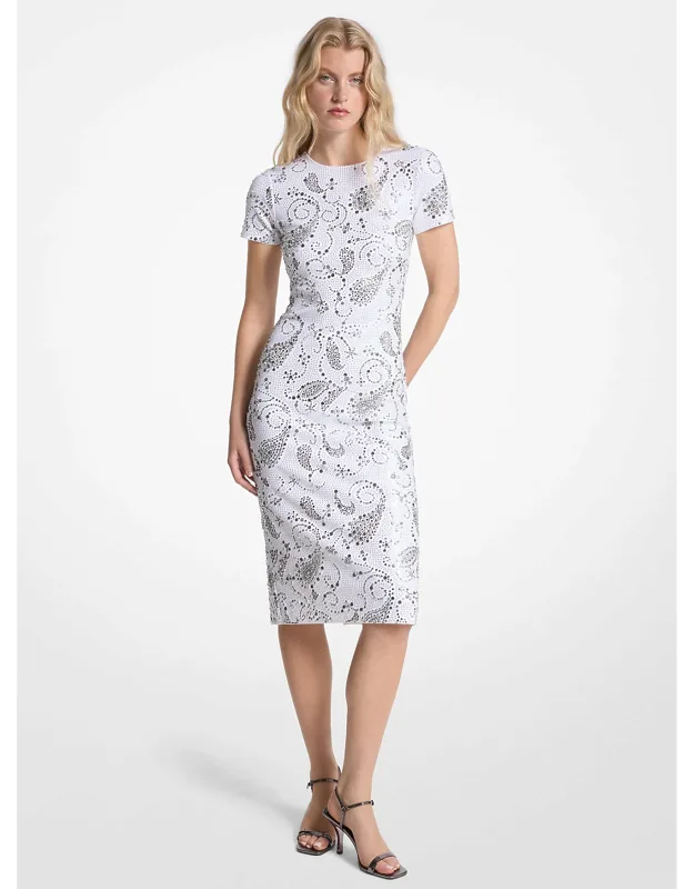 Studded Paisley Scuba Midi Dress
