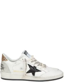 Sneakers With Black Glitter Star And Vintage Effect