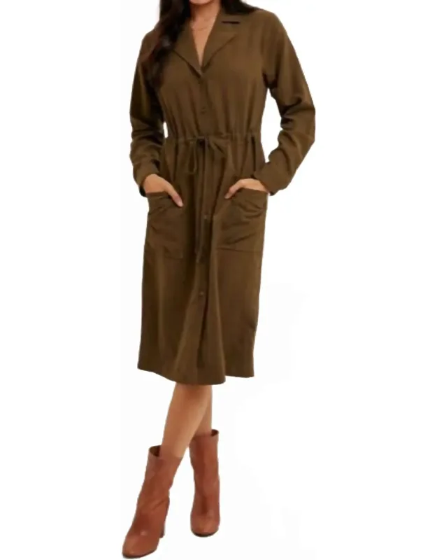 Front Pocket Drawstring Waist Dress