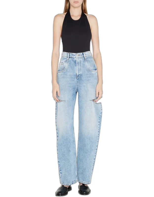 Slash-sides Wide-leg Denim Pants With Side Cutouts And High Rise