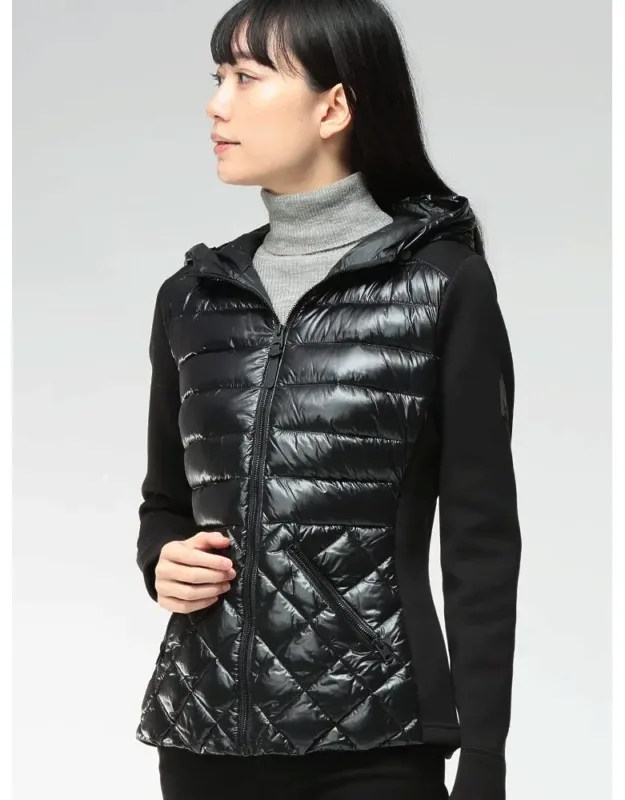 Quilted Mixed Media Hooded Jacket