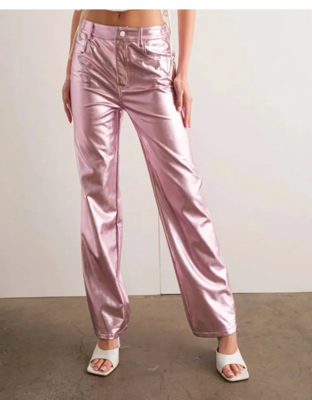 Metallic Straight Leg Pants