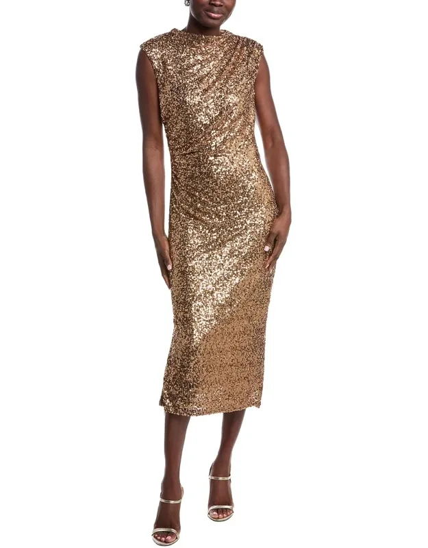 Draped Sequin Midi Dress