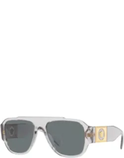 Sunglasses Aviator Full Rim, Transparent Grey Frame And Dark Blue Lens