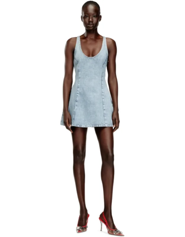 Short Dress In Houndstooth Denim With Crystals