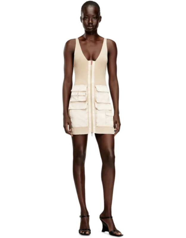 Rib-knit Short Dress With Cargo Pockets