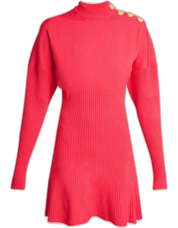 Button-shoulder Batwing-sleeve Mini Sweater Dress