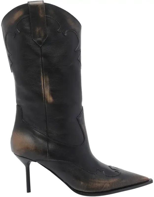 Lidia Western Booties, Pointed Toe, Leather Upper