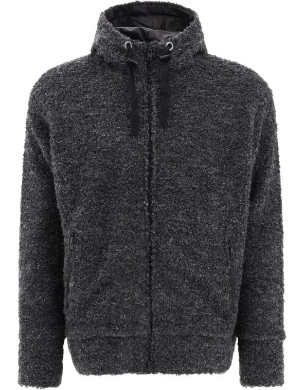 Textured Drawstring Zipped Hoodie