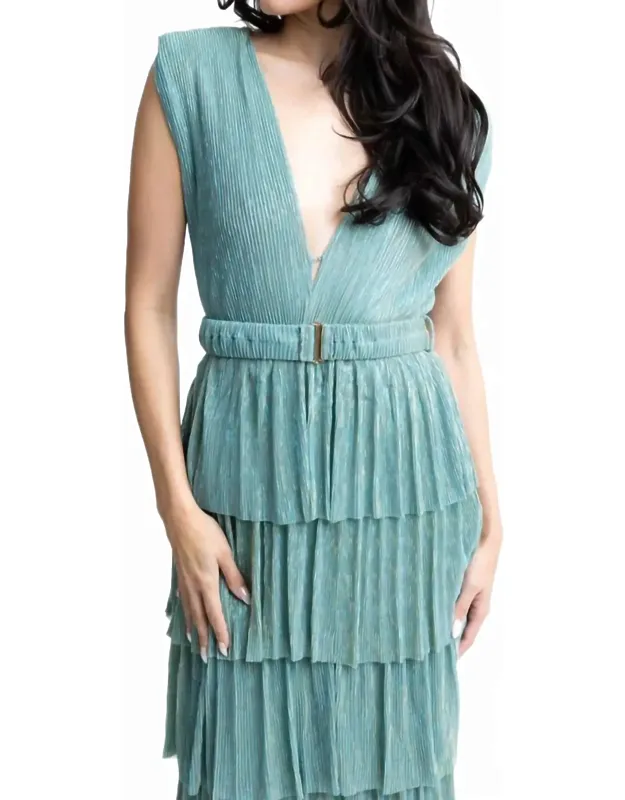 Metallic Double V Neck Maxi Dress