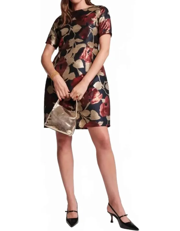 Mini Dress In Floating Floral Jacquard