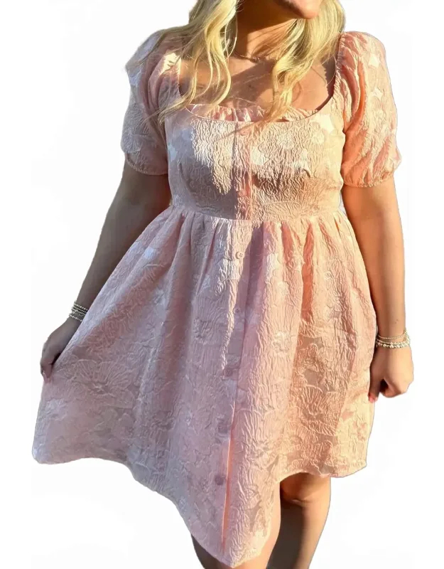 Jacquard Puff Sleeve Mini Dress