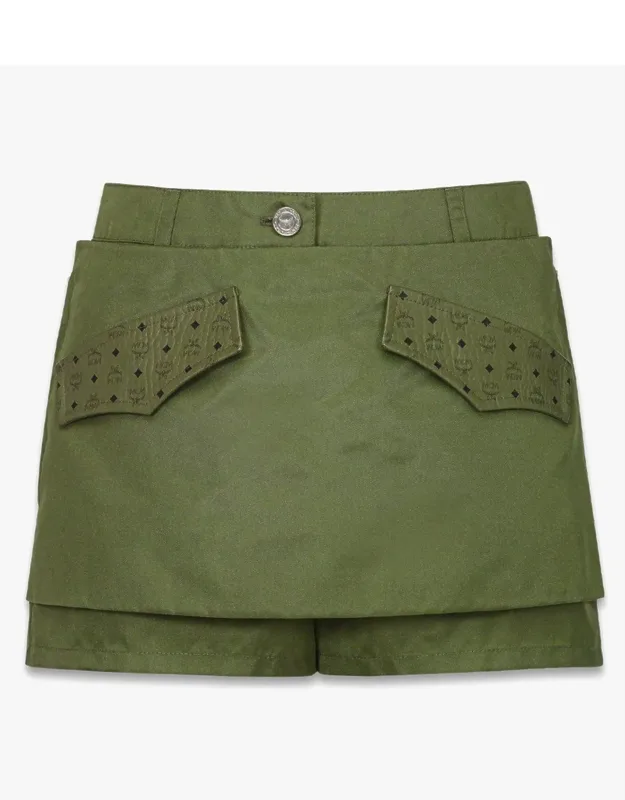 Layered Shorts In Econyl And Monogram Print Leather