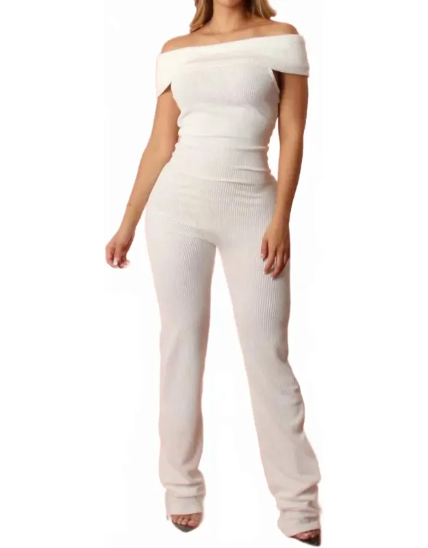 Ribbed Off Shoulder Jumpsuit