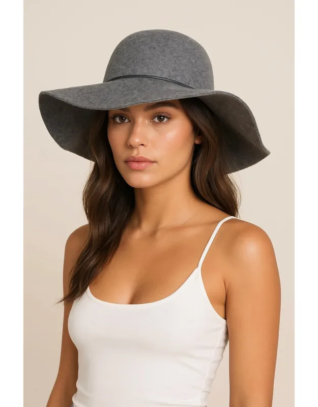Round Crown Floppy Wool & Leather Hat