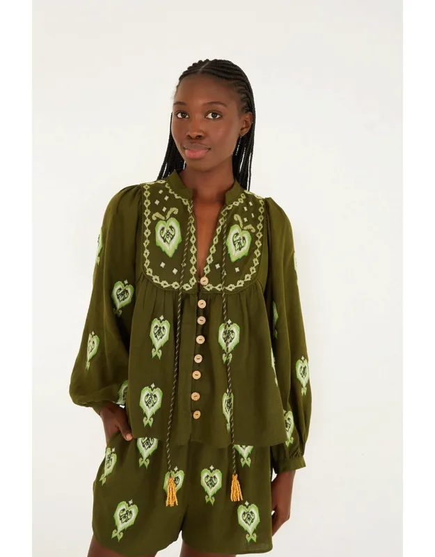 Embroidered Puff Sleeve Blouse