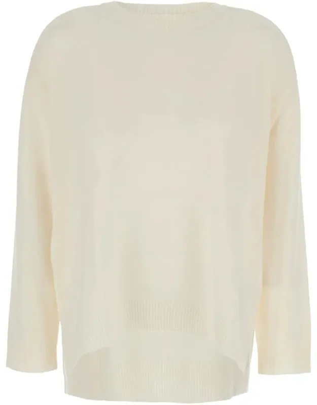 Crewneck Sweater With Asymmetric Hem In Wool And Cashmere