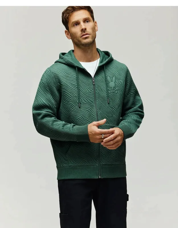 Kendrick Double Knit Jacquard Zip Textured Hoodie