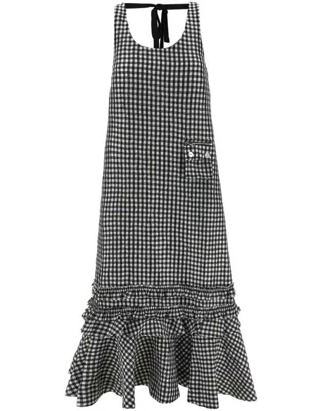 Crinkled Check Long Dress