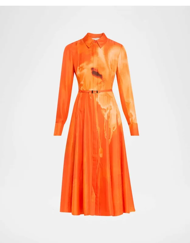 Pleated Watercolor-print Silk Midi Shirtdress