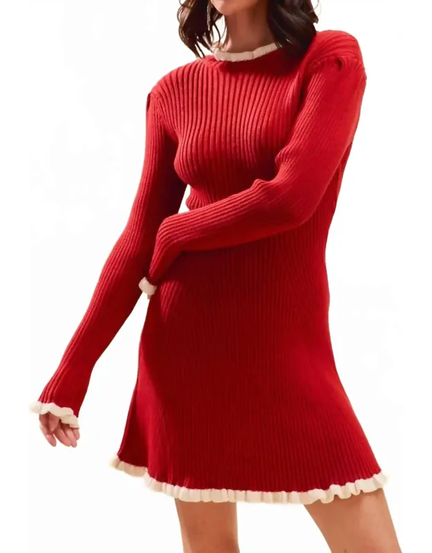 Contrast Edge Rib Flared Mini Sweater Dress