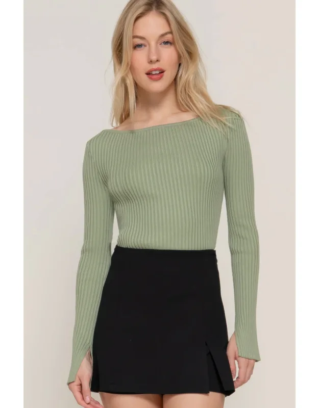 Long Sleeve Boat Neck Sweater