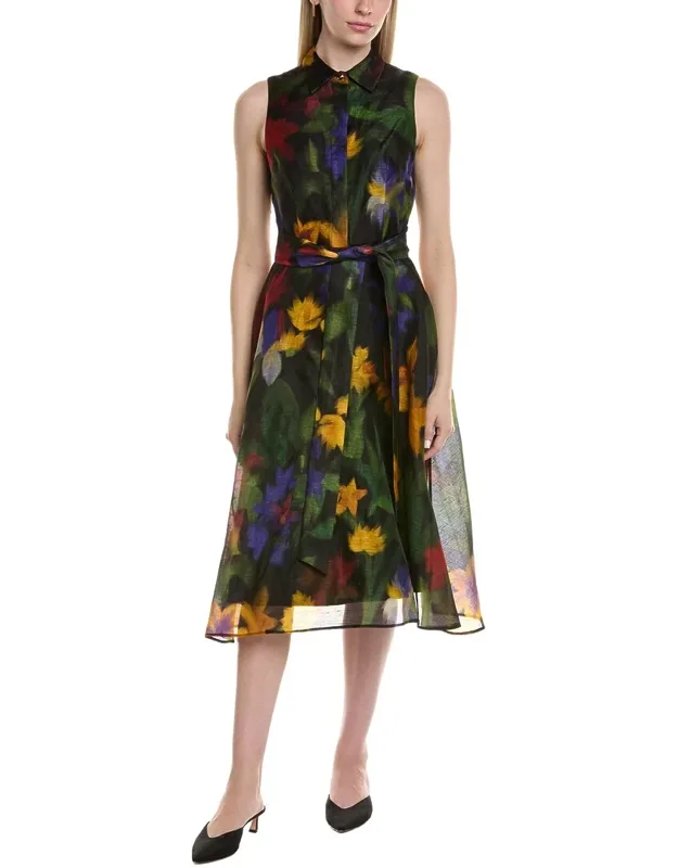 Sleeveless Silk & Linen-blend Midi Dress