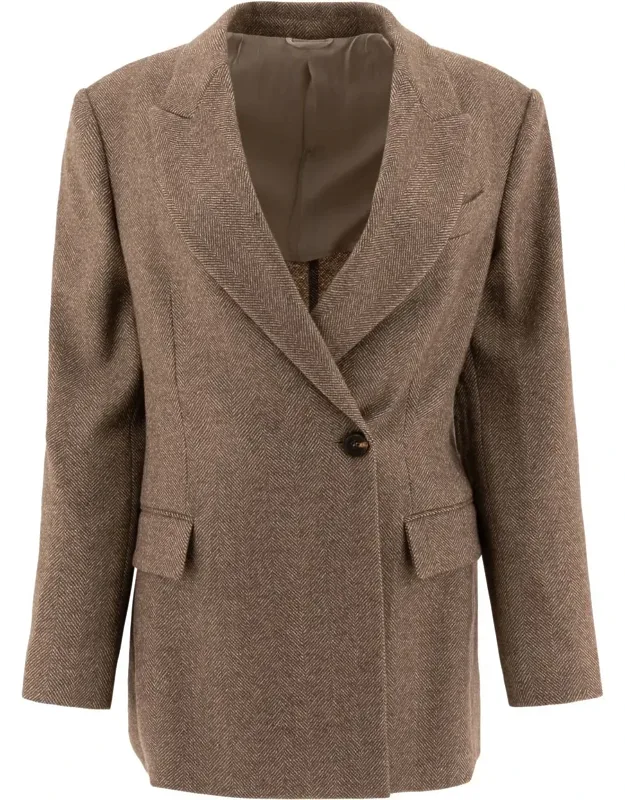 Brushed Techno Wool Chevron Blazer With Monili