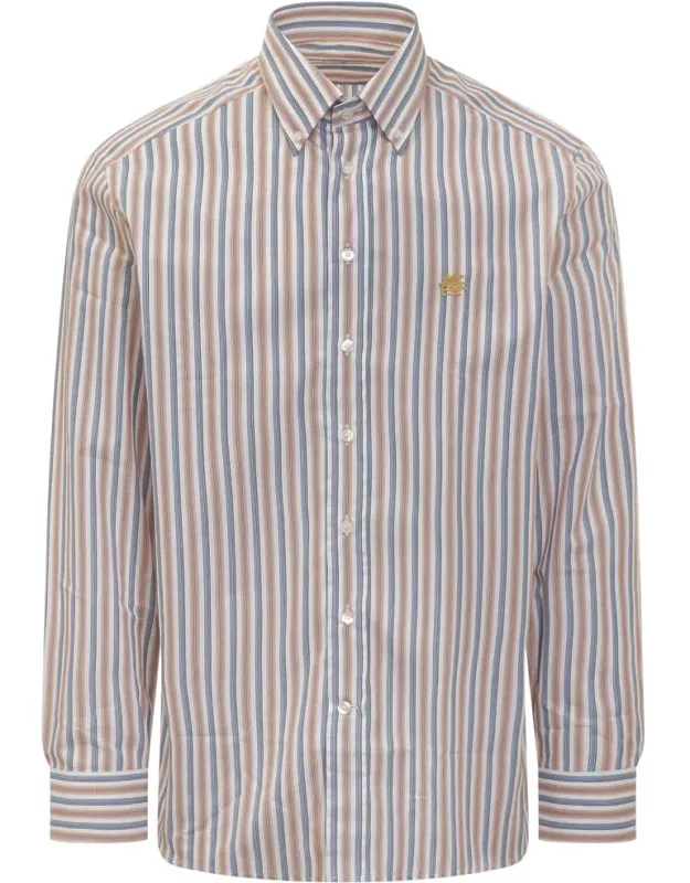 Shirt With Button-down Collar And Gold Embroidered Logo