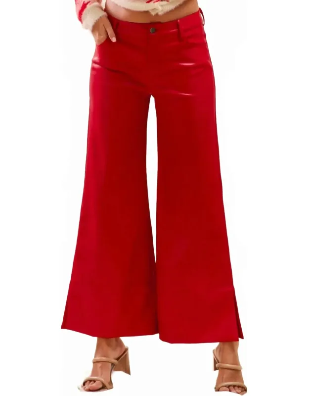 Mid Rise Wide Faux Leather Pants