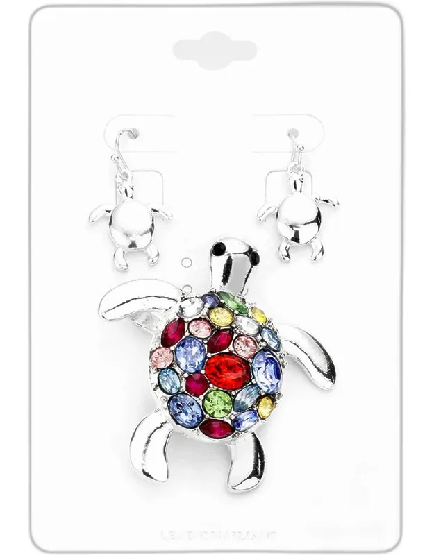 Multi Stone Turtle Magnetic Pendant Set