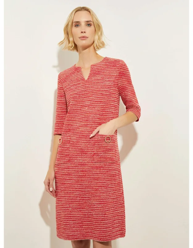 Tweed Knit Shift Dress With Pockets