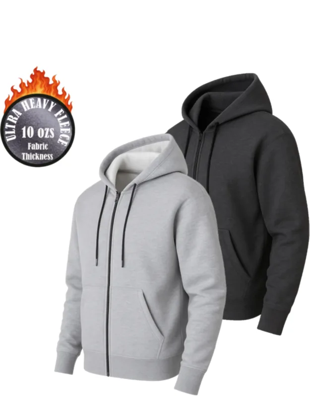 Super Heavyweight Fleece Lined Full-zip Hoodie - 2 Pack