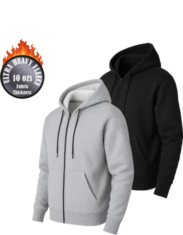 Super Heavyweight Fleece Lined Full-zip Hoodie - 2 Pack