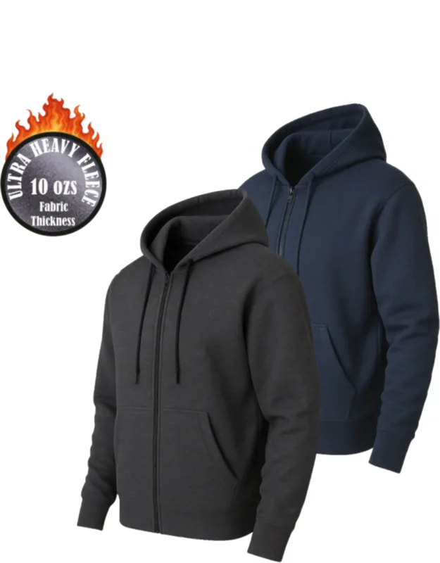 Super Heavyweight Fleece Lined Full-zip Hoodie - 2 Pack