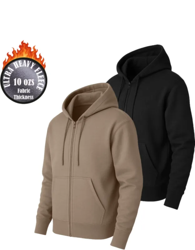 Super Heavyweight Fleece Lined Full-zip Hoodie - 2 Pack