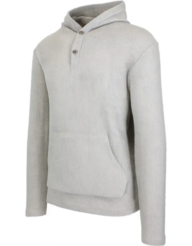 Loose Fit Waffle Knit Thermal Henley Pullover Hoodie